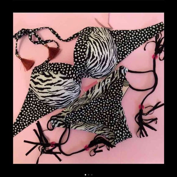 Victoria's Secret Other - NWT VS 34DD BIKINI ZEBRA BLACK WHITE pebble dot